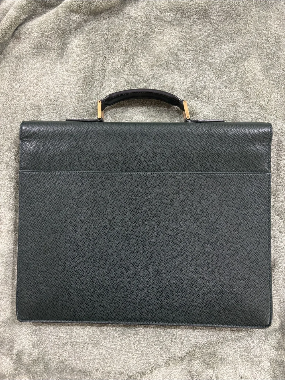 Louis Vuitton Dark Green Leather Briefcase with Gold Hardware
